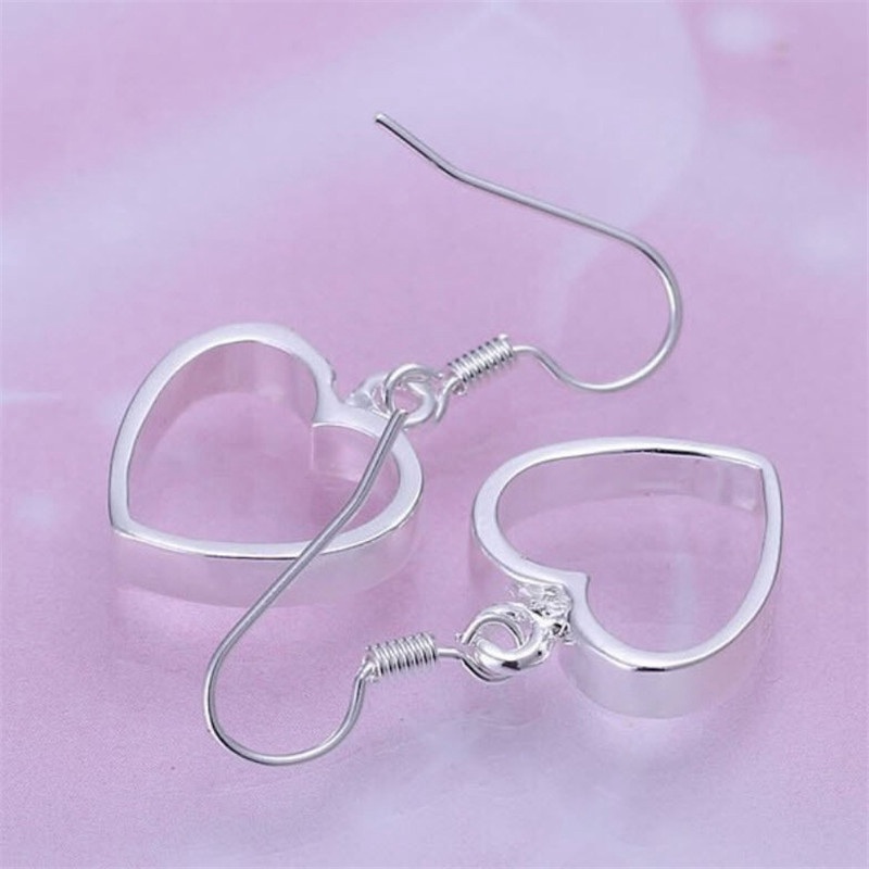 Silver plated Heart Earrings Dangle Drop Hook Ladies Gift - 图片 3