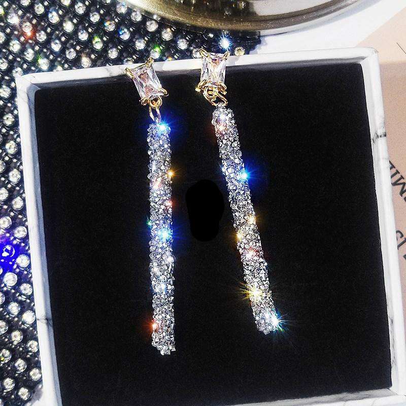 Long Crystal Drop Earrings Diamante Bridal Rhinestone Silver Dangle Wedding - 图片 4