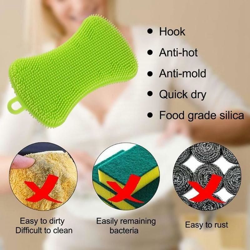 3x Silicone Kitchen Dish Washing Brush Sponge Scrubber Pot Pan BBQ Cleaner UK - 图片 4