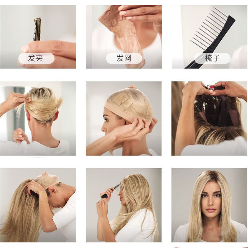 Qi Bangs Beige Long Straight Hair Natural Seamless Punk Wig Full-Head Wig Female - Image 10