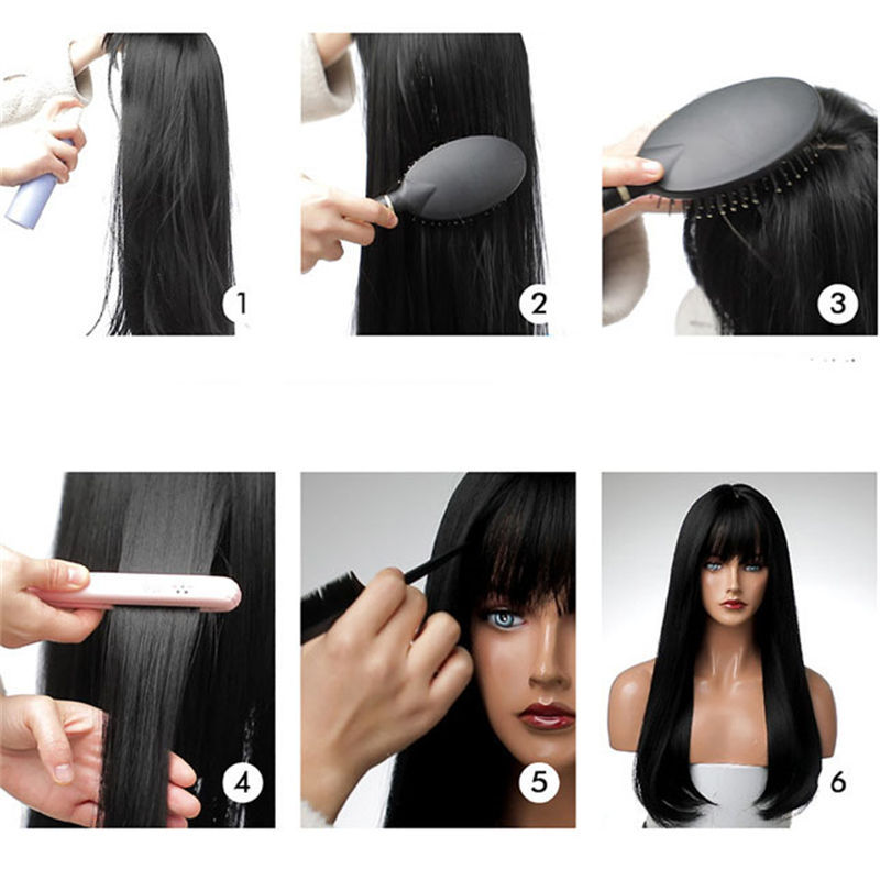 Wig Female Long Straight Hair Inner Buckle Full Top Black Brown Full-Head Wig Matte High-Temperature Fiber Wig - 图片 9
