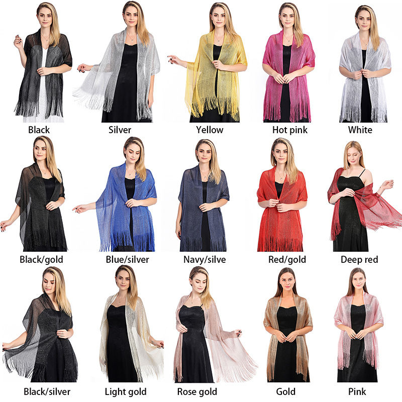 Gold and Silver Silk Shawl Flat Scarf Dance Wraps Evening Dress Shawl Women Fashion