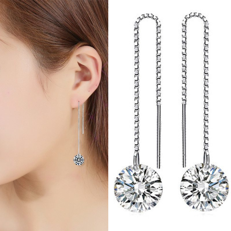 Long Drop Cubic Zirconia Long Chain Dangle Earrings Women - 图片 11
