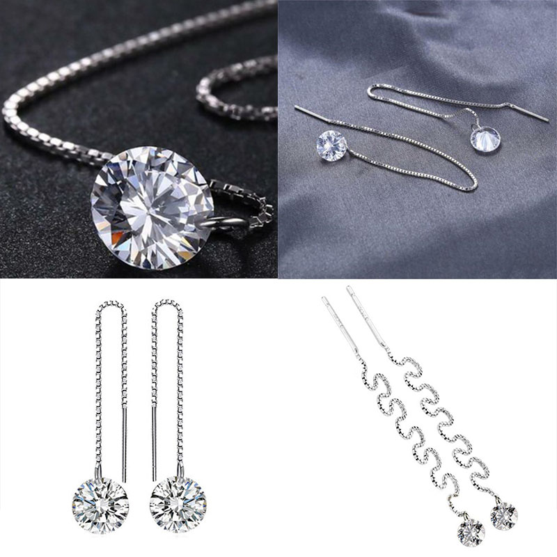 Long Drop Cubic Zirconia Long Chain Dangle Earrings Women - 图片 12