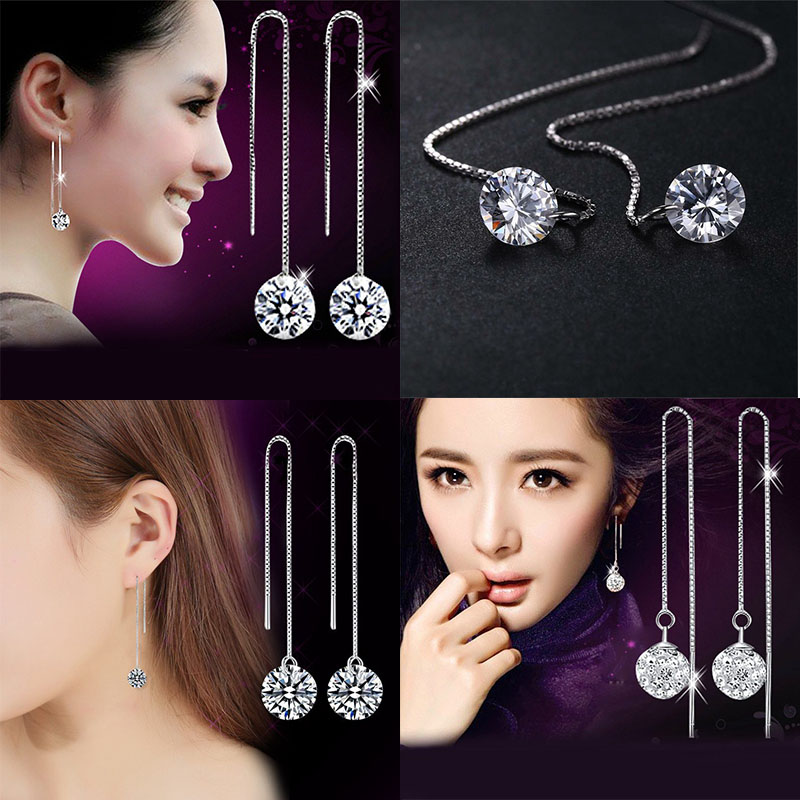 Long Drop Cubic Zirconia Long Chain Dangle Earrings Women - 图片 15