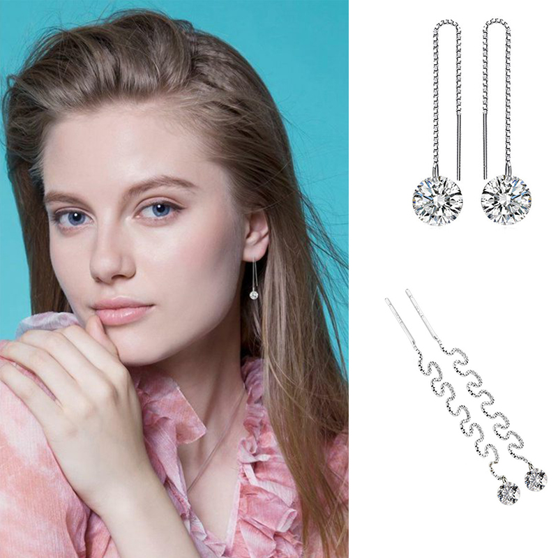 Long Drop Cubic Zirconia Long Chain Dangle Earrings Women - 图片 16