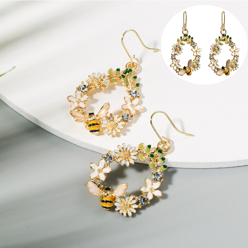 Creative Flower Dripping Oil Metal Alloy Earrings Female Sterling Silver Needle Diamond Colorized Butterfly - 图片 7