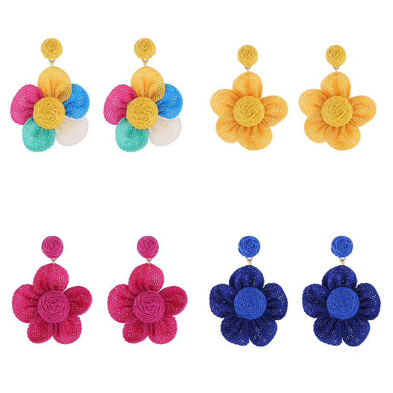 Cute Flowers Stud Earrings Raffia Hand-Woven Earrings Women's Holiday Wedding - Image 14