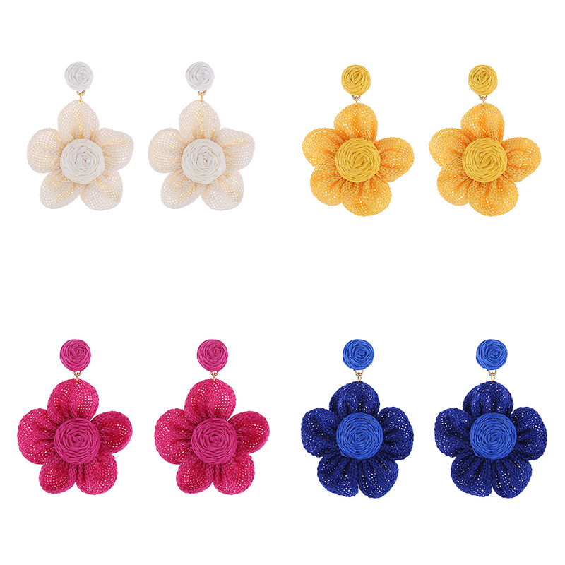 Cute Flowers Stud Earrings Raffia Hand-Woven Earrings Women's Holiday Wedding - Image 15