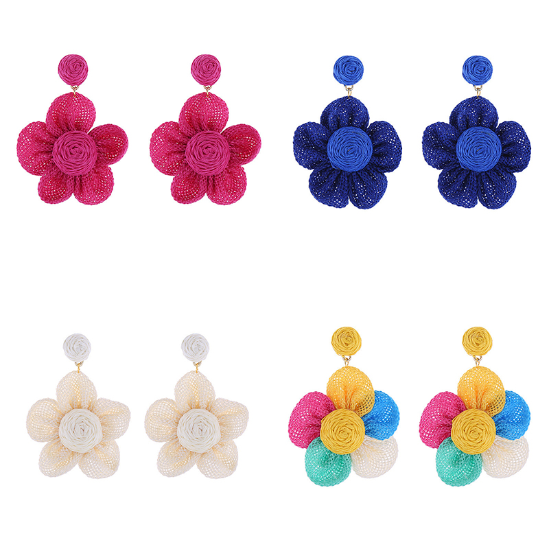Cute Flowers Stud Earrings Raffia Hand-Woven Earrings Women's Holiday Wedding - Image 10