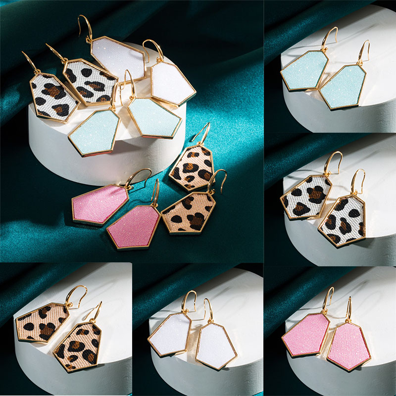 Leather Alloy Rhombus Super Flash Leather Graceful Earrings Trendy Exaggerated Fashion - 图片 11
