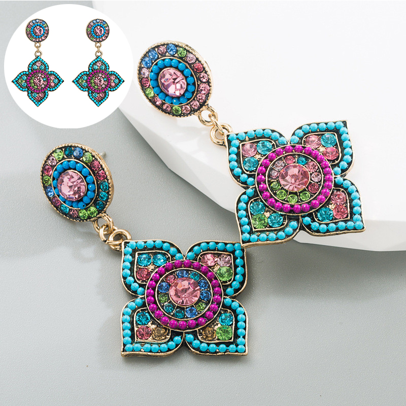Bohemian Earrings High Sense Colorful Crystals Beautiful Flowers Earrings for Women - 图片 7