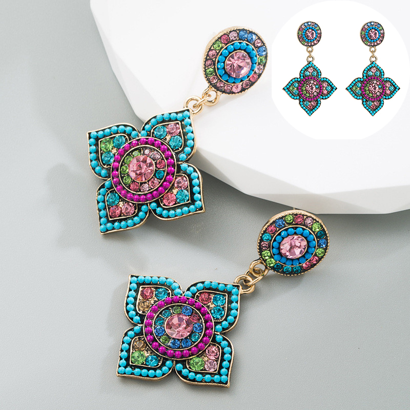 Bohemian Earrings High Sense Colorful Crystals Beautiful Flowers Earrings for Women - 图片 12