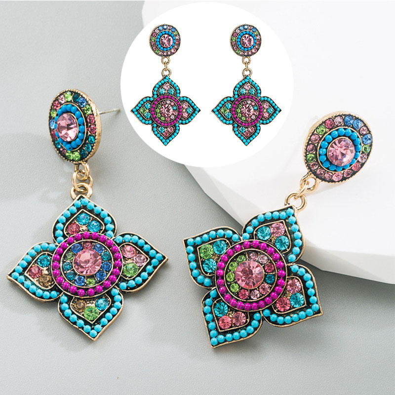 Bohemian Earrings High Sense Colorful Crystals Beautiful Flowers Earrings for Women - 图片 10