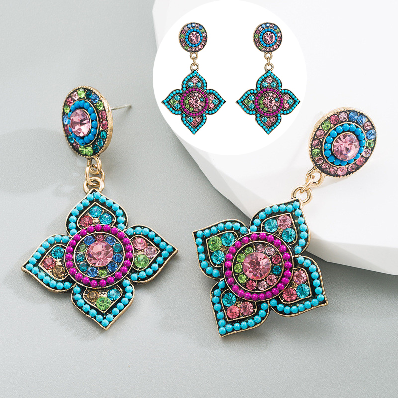 Bohemian Earrings High Sense Colorful Crystals Beautiful Flowers Earrings for Women - 图片 8
