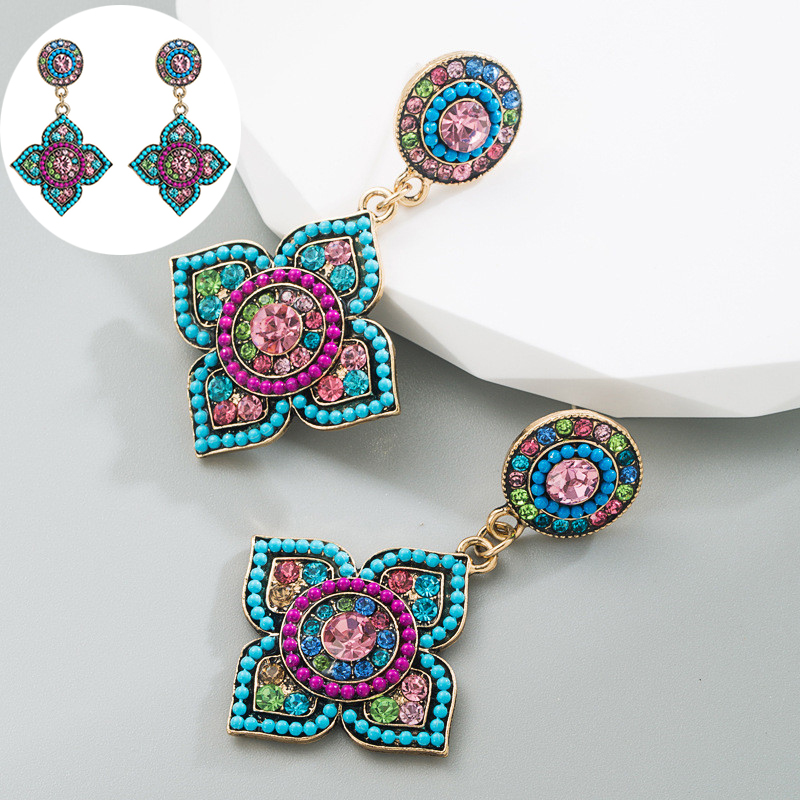 Bohemian Earrings High Sense Colorful Crystals Beautiful Flowers Earrings for Women - 图片 9