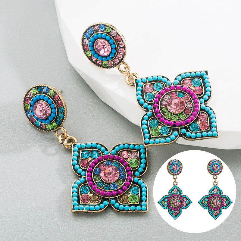 Bohemian Earrings High Sense Colorful Crystals Beautiful Flowers Earrings for Women - 图片 11
