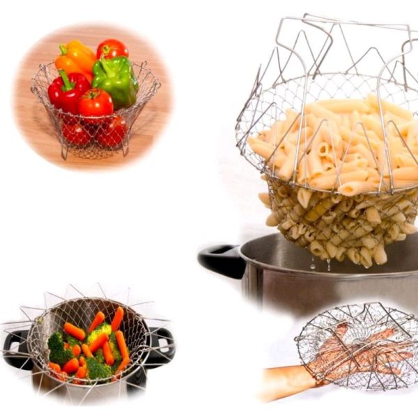 Hot Kitchen Multi-Functional Fry Basket Stainless Steel Folding Drain Basket Household French Fries Kitchen Artifact - Image 4