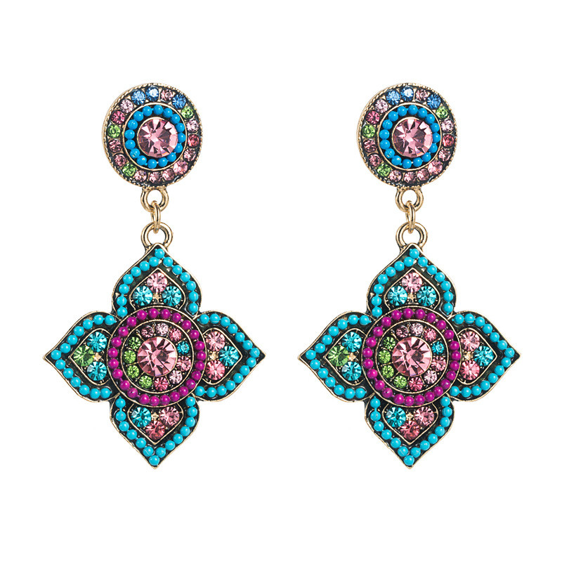 Bohemian Earrings High Sense Colorful Crystals Beautiful Flowers Earrings for Women - 图片 3