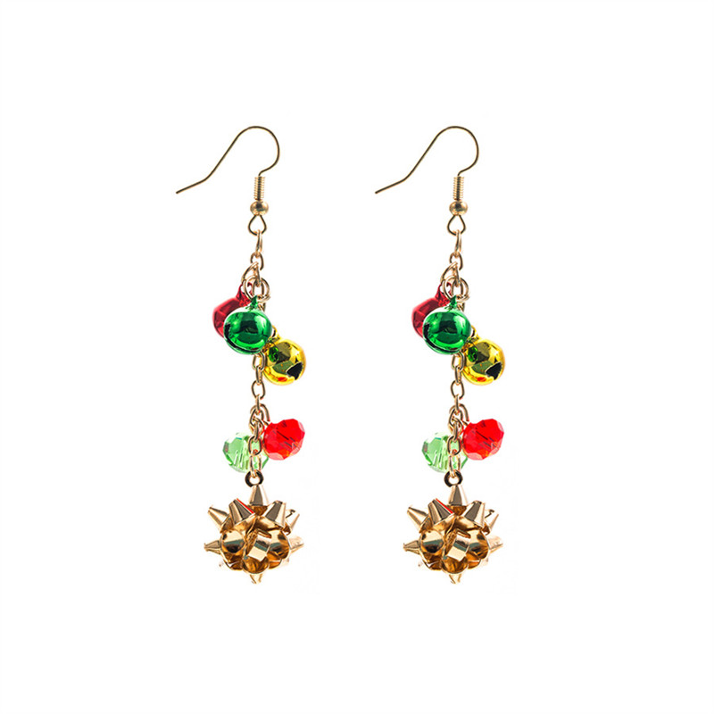 Element Crystal Earrings Female Red and Green Color Matching Jingling Bell Flower Ear Hooks - 图片 4