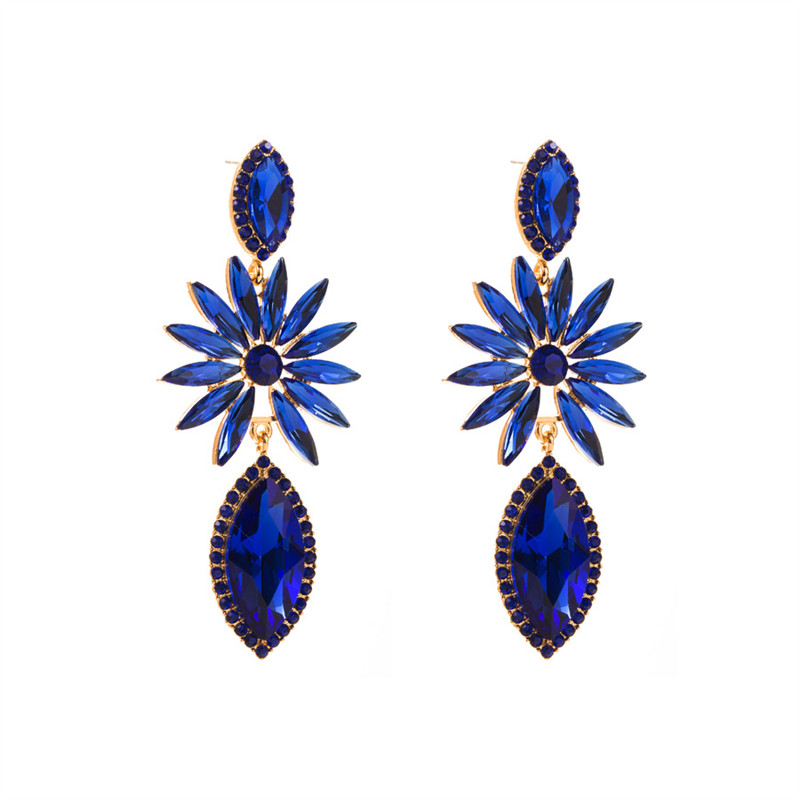 Fashion Alloy Inlaid Color Diamond Geometric Earrings Women's Full Diamond Temperament - 图片 3