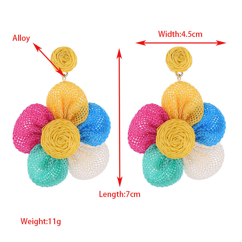 Cute Flowers Stud Earrings Raffia Hand-Woven Earrings Women's Holiday Wedding - Image 4