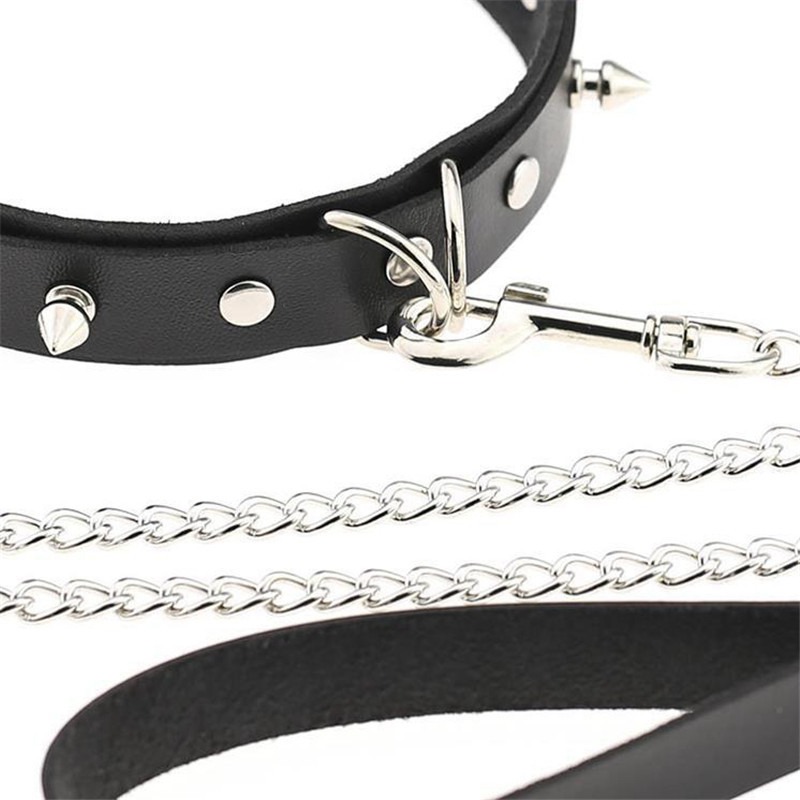 Sexy Rivet Alternative Metal PU Leather Collar Lead Chain Bell Choker Slave Costume BDSM Bondage Necklace Neckband Sex Collar - Image 4