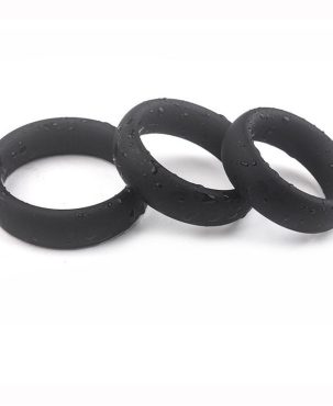 Extra Thick Triple Penis Cock Ring Set Silicone Adult Sex Toy ,  Black