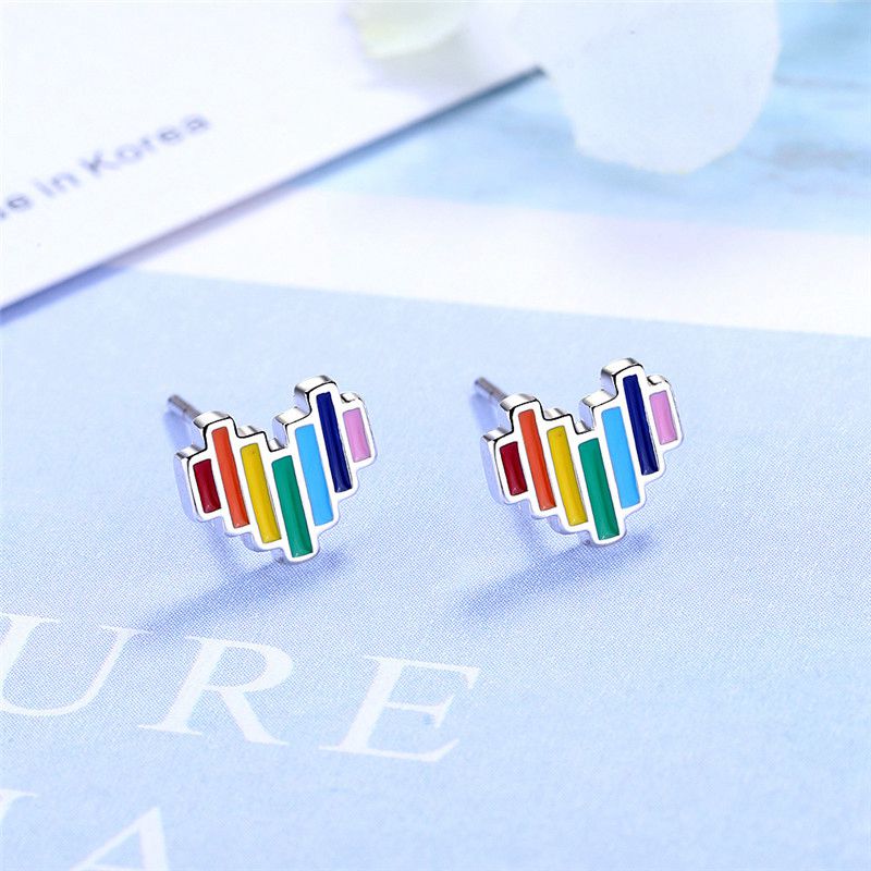 Rainbow Heart Stud Earrings Womens Girls Jewellery Gift UK - Image 5