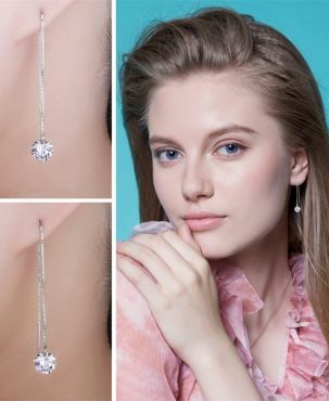 Long Drop   Cubic Zirconia Long Chain Dangle Earrings Women