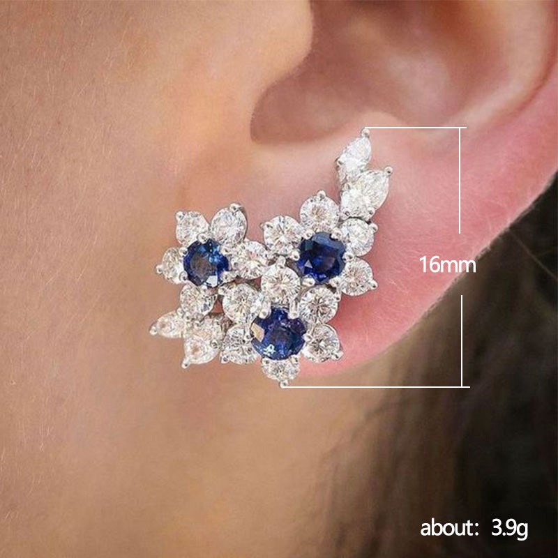 Gorgeous Cubic Zirconia Flower 925 Silver Stud Earrings for Women Jewelry A Pair - 图片 4