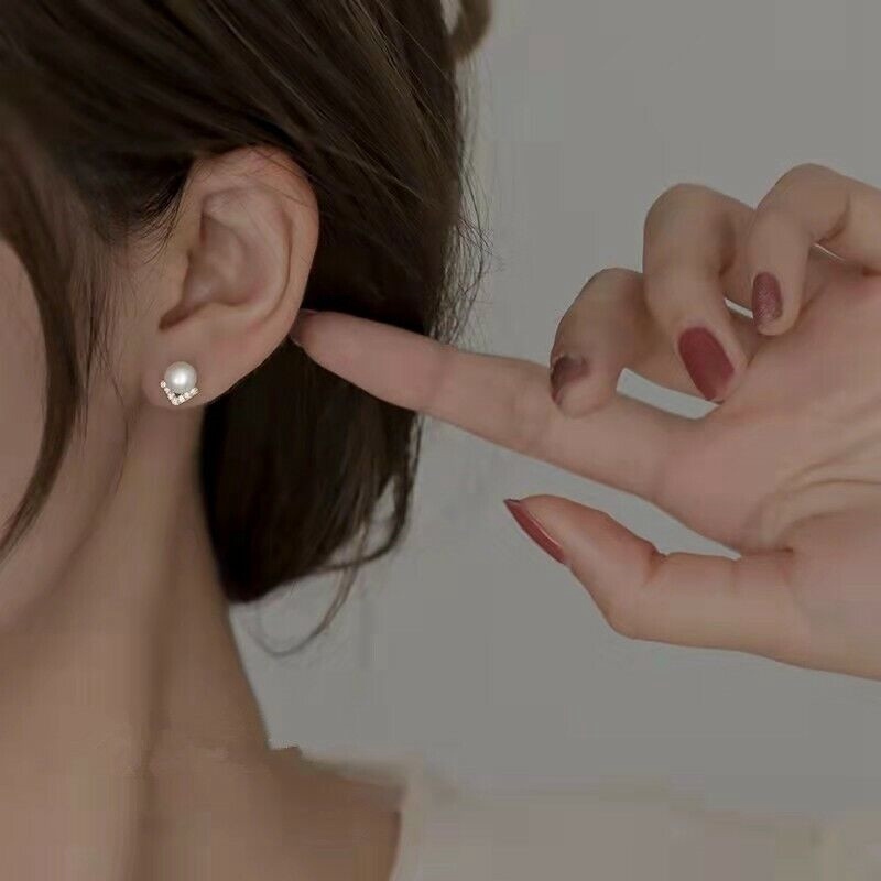 Beatutiful Pearl Diamond Stud Earrings Sterling Silver Womens Girl Jewellery - Image 4