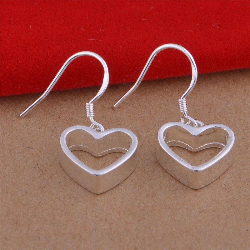 Silver plated Heart Earrings Dangle Drop Hook Ladies Gift - 图片 4