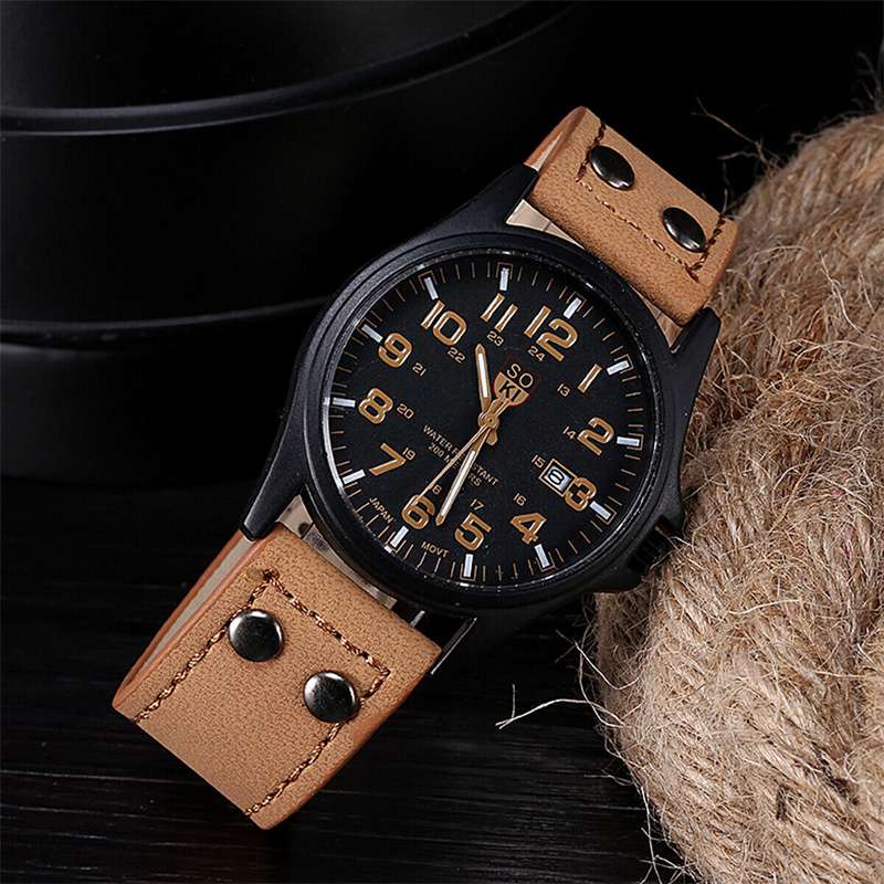 Men’s Military Leather Date Quartz Analog Army Casual Dress Wrist Watches UK - 图片 8