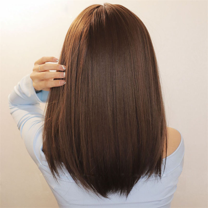Wig Female Long Straight Hair Inner Buckle Full Top Black Brown Full-Head Wig Matte High-Temperature Fiber Wig - 图片 4