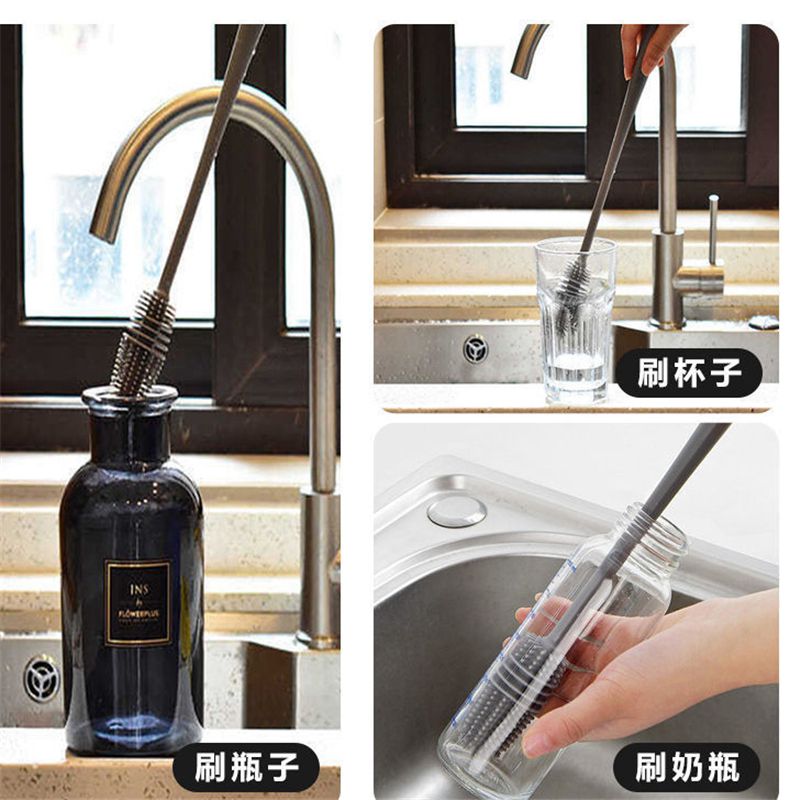 Silicone Bottle Brush Cup Scrubber Glass Cleaner Kitchen Cleaning Tool - 图片 9