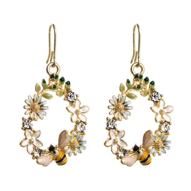 Creative Flower Dripping Oil Metal Alloy Earrings Female Sterling Silver Needle Diamond Colorized Butterfly - 图片 4