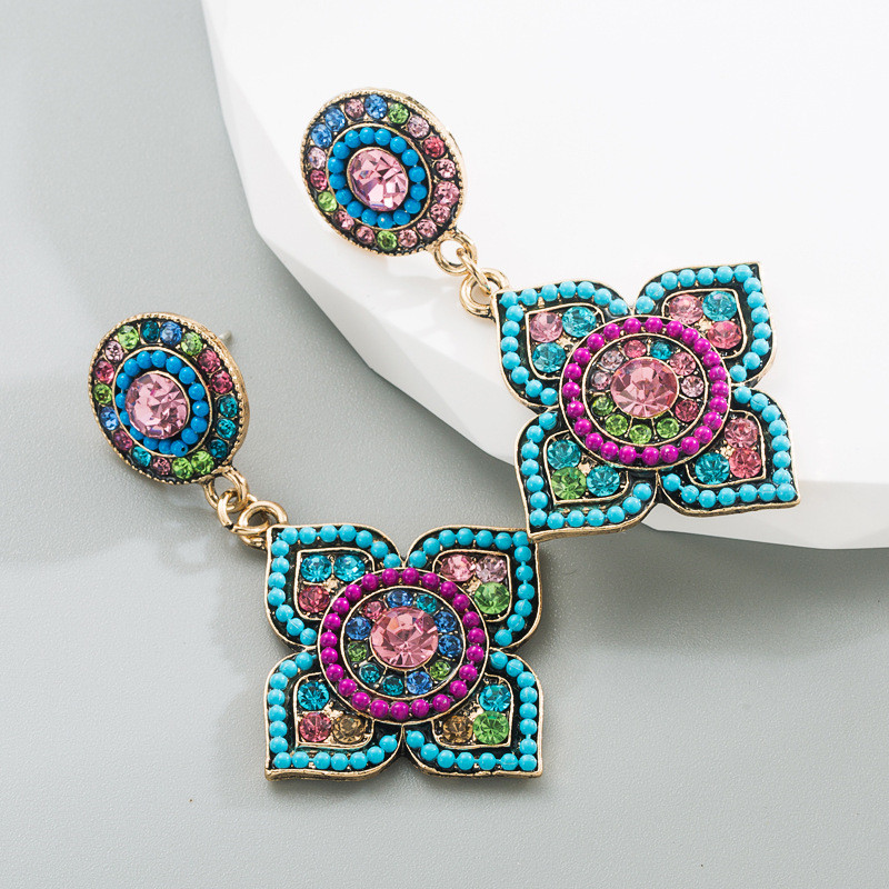 Bohemian Earrings High Sense Colorful Crystals Beautiful Flowers Earrings for Women - 图片 4