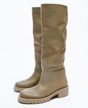 Fashion Women Knee High Boots Full Cow Leather Warm Flats Thick High Heels Motorcycle Boots Woman Lady Shoes 35-40