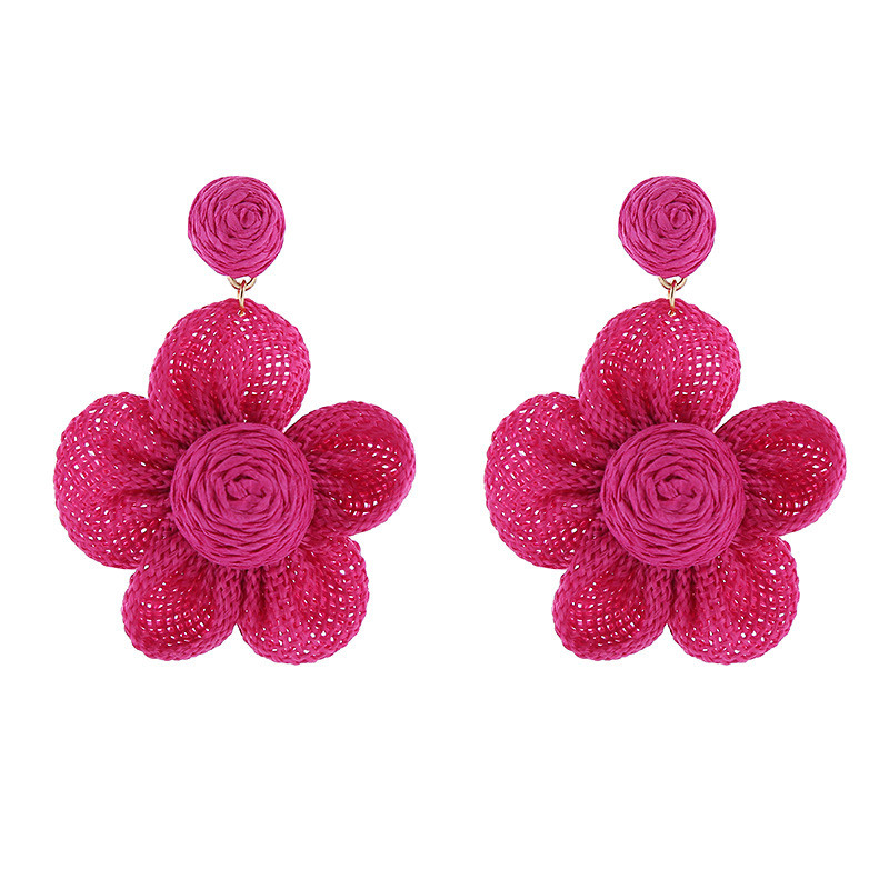 Cute Flowers Stud Earrings Raffia Hand-Woven Earrings Women's Holiday Wedding - Image 5