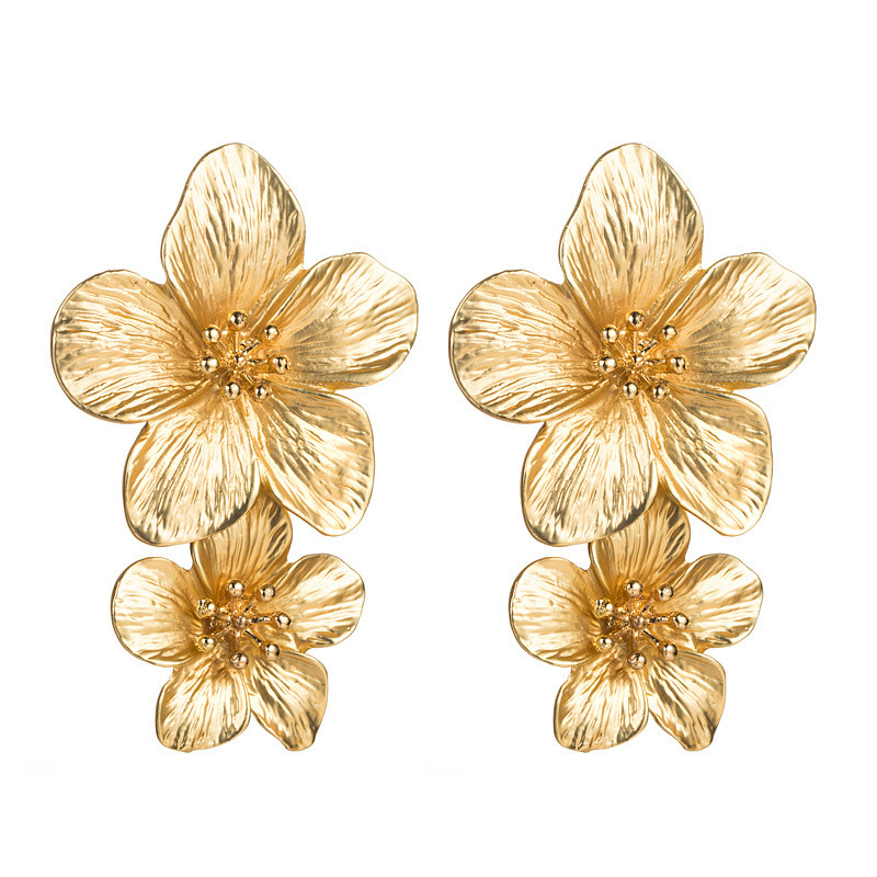 Flower Earrings Fashionable Earrings Shiny Gold Auricular Needle Female Petal Eardrops Earring - Image 4
