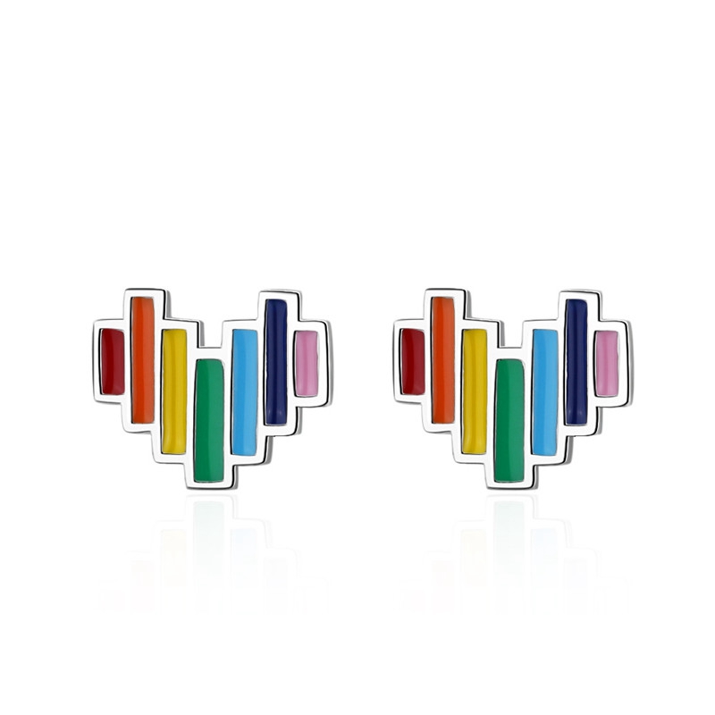 Rainbow Heart Stud Earrings Womens Girls Jewellery Gift UK - Image 6