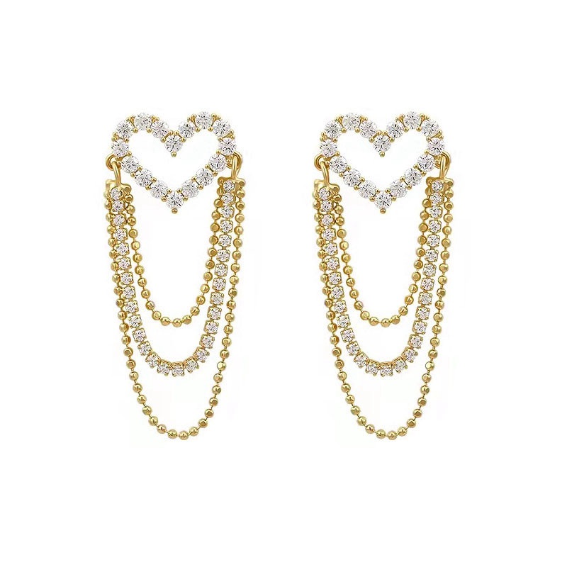 2024 Love Tassel Multi-layer Chain Hot-selling Earrings New Trendy Korean Heart-shaped Rhinestone Earrings Party Jewelry Gifts - Image 6
