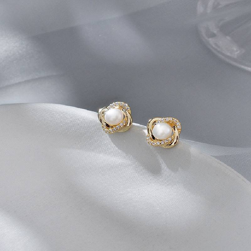 Rose Gold Crystal Pearl Twisted Earrings 925 Womens Jewellery UK - Image 5