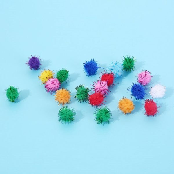 100X glitter tinsel pompom balls small pompoms ball cat puppy toys pet supply - Image 9