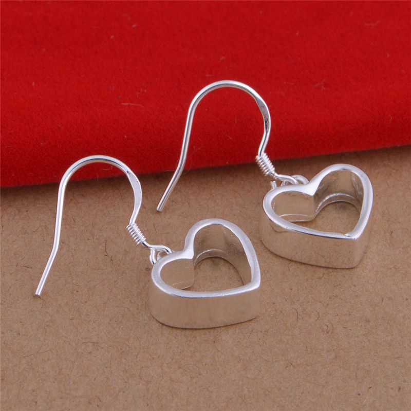 Silver plated Heart Earrings Dangle Drop Hook Ladies Gift - 图片 5