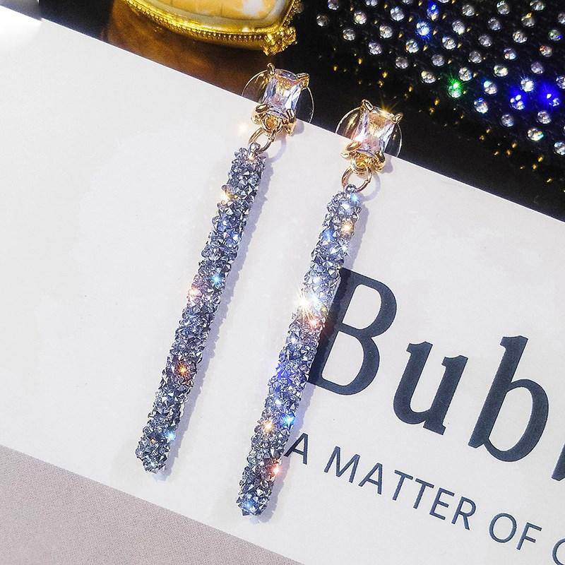 Long Crystal Drop Earrings Diamante Bridal Rhinestone Silver Dangle Wedding - 图片 6