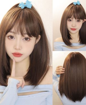Wig Female Long Straight Hair Inner Buckle Full Top Black Brown Full-Head Wig Matte High-Temperature Fiber Wig