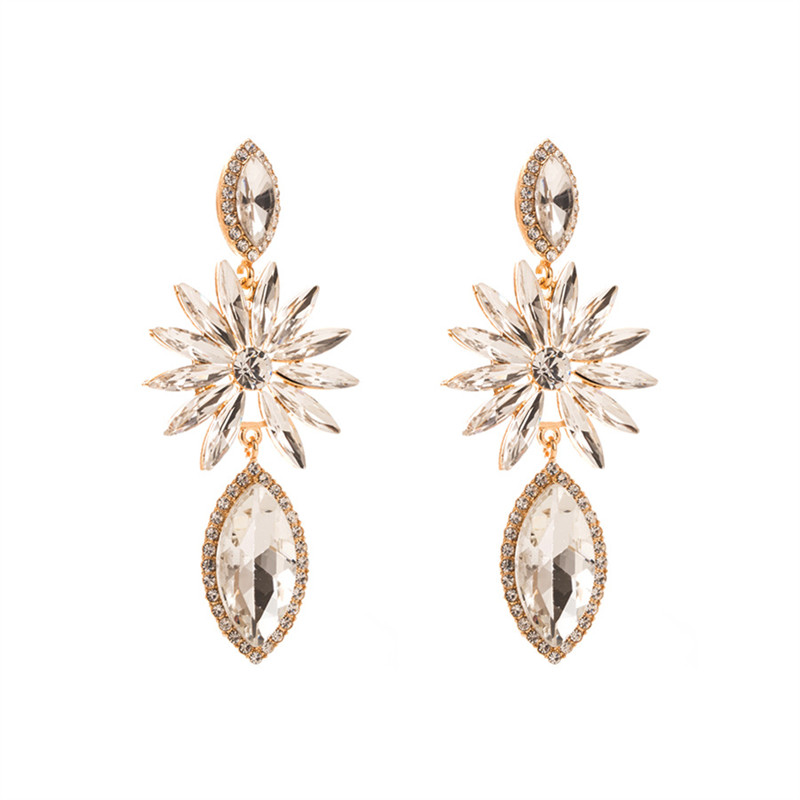 Fashion Alloy Inlaid Color Diamond Geometric Earrings Women's Full Diamond Temperament - 图片 5