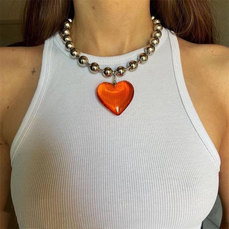 Hip Hop Minimalist Colorful Glass Love Heart Pendant Necklaces for Women Aesthetic Beads Chains Short Choker Girls Party Jewelry - Image 6